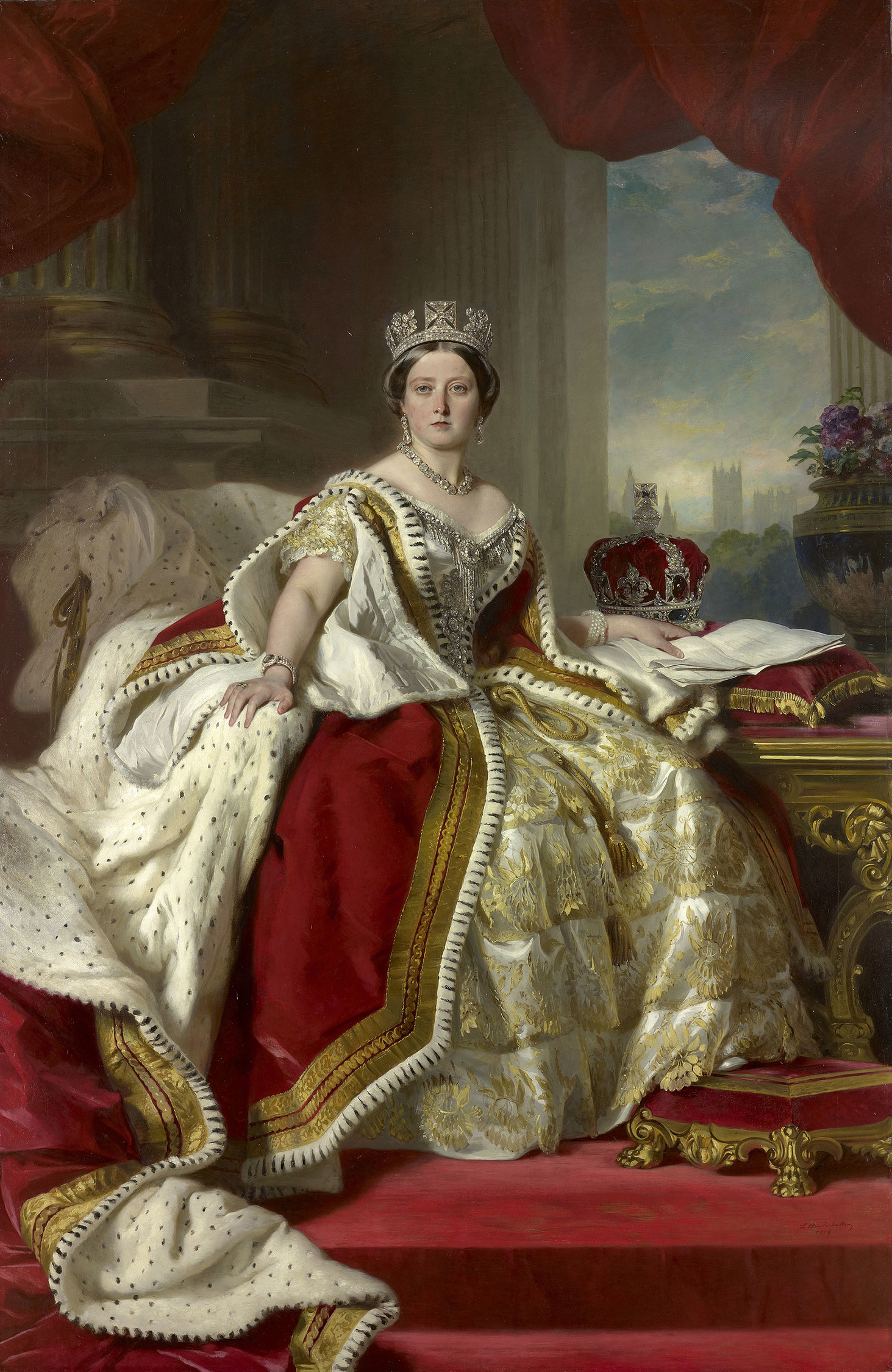 A portrait painting of Queen Victoria from 1859 as painted by German artist, Franz Xaver Winterhalter