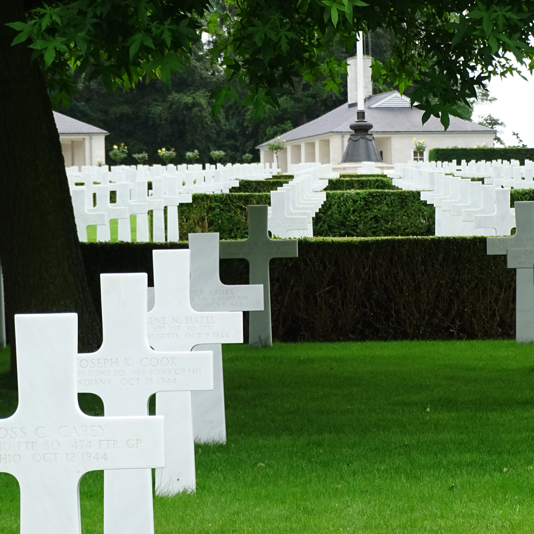 Graves of fallen service personnel at the American Cemetery at Madingley.